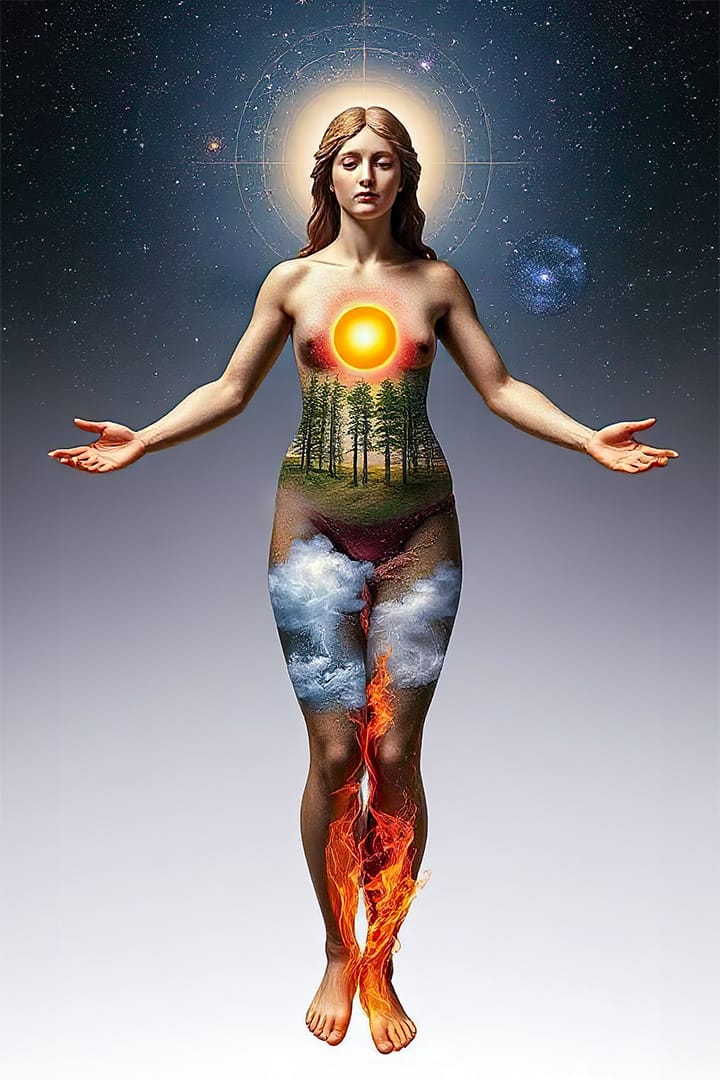 El unniverso en el cuerpo. Imagen generada con IA por mí.